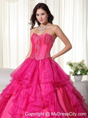 2013 Gorgeous Hot Pink Ruffles Sweet 16 Dress for Military Ball