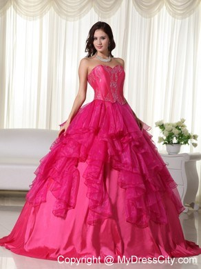 2013 Gorgeous Hot Pink Ruffles Sweet 16 Dress for Military Ball