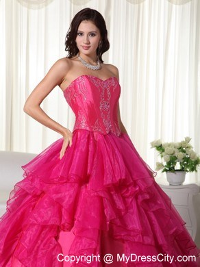 2013 Gorgeous Hot Pink Ruffles Sweet 16 Dress for Military Ball