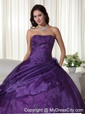 2013 Purple strapless Quinceanera Gowns Ruches and Pick-ups