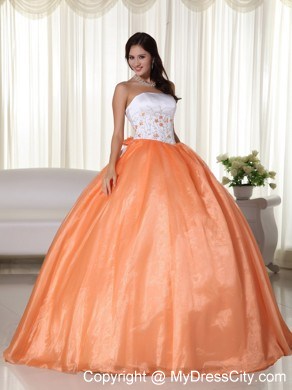 Discount Organza Orange Red Embroidery Sweet 15 Dress Online