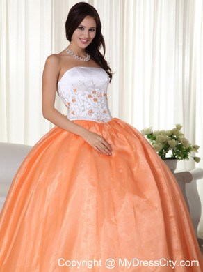 Discount Organza Orange Red Embroidery Sweet 15 Dress Online