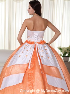 Discount Organza Orange Red Embroidery Sweet 15 Dress Online