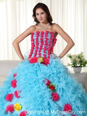 Luxurious Hand Made Flowers Quinceanera Dress with Ruffles