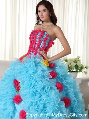 Luxurious Hand Made Flowers Quinceanera Dress with Ruffles