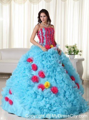 Luxurious Hand Made Flowers Quinceanera Dress with Ruffles