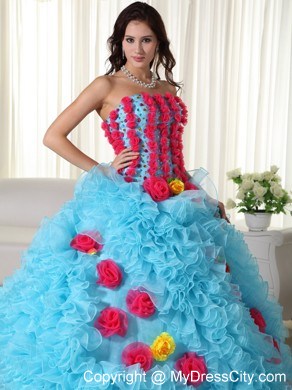 Luxurious Hand Made Flowers Quinceanera Dress with Ruffles