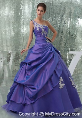 Purple One Shoulder Pick-ups Organza Quinceanera Dress on Sale