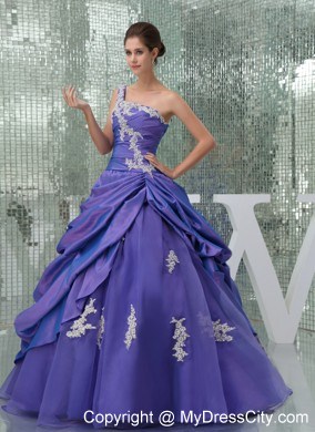 Purple One Shoulder Pick-ups Organza Quinceanera Dress on Sale