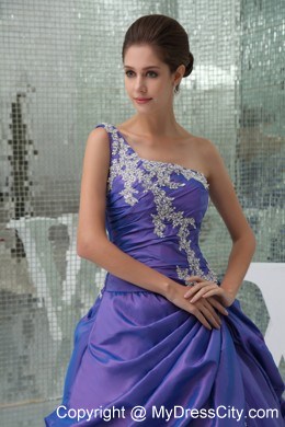 Purple One Shoulder Pick-ups Organza Quinceanera Dress on Sale