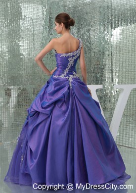 Purple One Shoulder Pick-ups Organza Quinceanera Dress on Sale