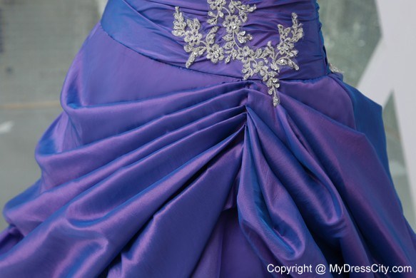 Purple One Shoulder Pick-ups Organza Quinceanera Dress on Sale