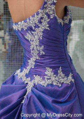 Purple One Shoulder Pick-ups Organza Quinceanera Dress on Sale