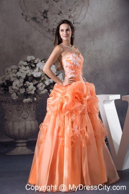 Orange Sweetheart Sweet 15 Dress With Hand Made Flowers