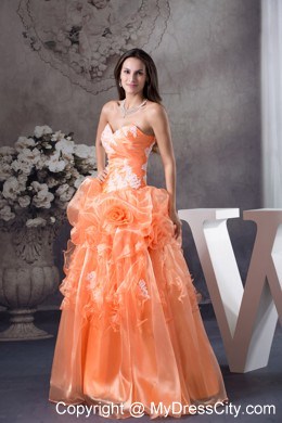 Orange Sweetheart Sweet 15 Dress With Hand Made Flowers