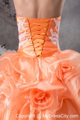 Orange Sweetheart Sweet 15 Dress With Hand Made Flowers