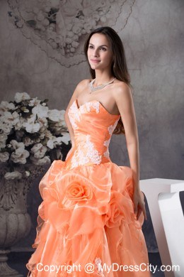 Orange Sweetheart Sweet 15 Dress With Hand Made Flowers