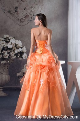 Orange Sweetheart Sweet 15 Dress With Hand Made Flowers