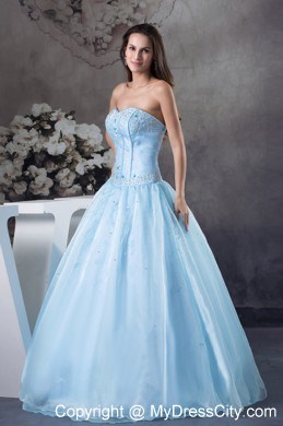 2013 Organza Sweetheart with Light Blue Quinceanera Dress for Girl