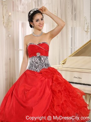 Zebra Printed Sweetheart Ruffled Organza Dress for Quince