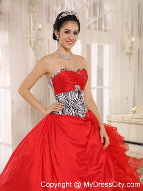 Zebra Printed Sweetheart Ruffled Organza Dress for Quince