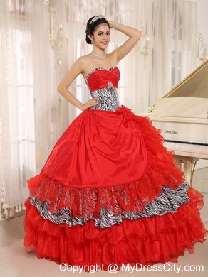 Zebra Printed Sweetheart Ruffled Organza Dress for Quince