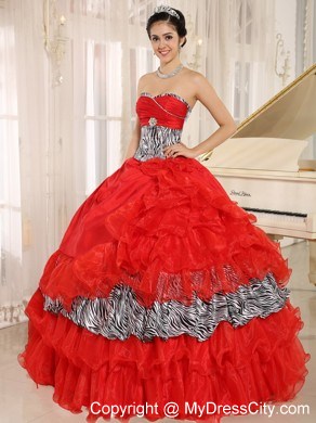 Zebra Printed Sweetheart Ruffled Organza Dress for Quince