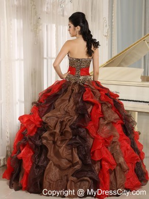 Multi-color Ruffled V-neck Quinceanera Dress with Leopard on Sale