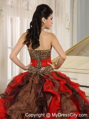 Multi-color Ruffled V-neck Quinceanera Dress with Leopard on Sale