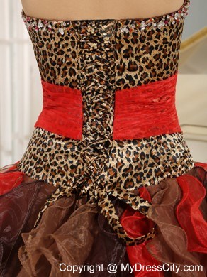 Multi-color Ruffled V-neck Quinceanera Dress with Leopard on Sale