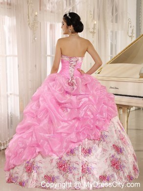 Beautiful Printing and ruches Rose Pink 2013 Sweet Sixteen Dress