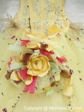 Light Yellow Appliques and Hand Made Flowers Quinceanera Dress