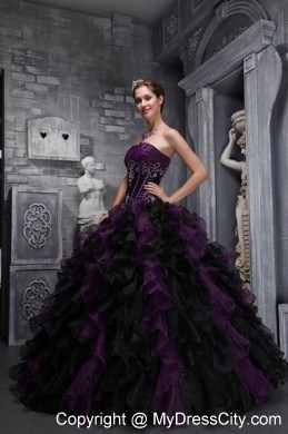 2013 New Purple and Black Organza Ruffles Quinceanera Dress