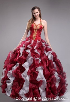 Multi-color Halter Ruffles Sweet 16 Dress Appliques in party