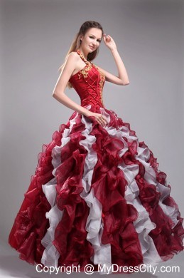 Multi-color Halter Ruffles Sweet 16 Dress Appliques in party