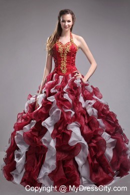 Multi-color Halter Ruffles Sweet 16 Dress Appliques in party