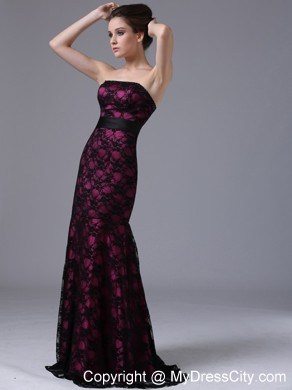 Sexy Column Sweep Train Lace Evening Dress with Lace-up Back