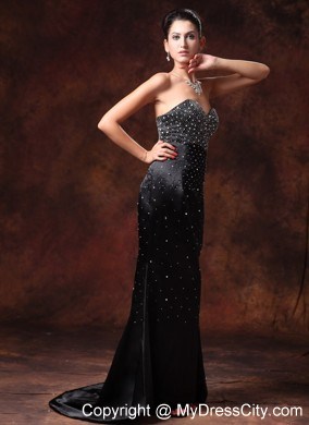 Black Sweetheart Beaded Decorated Evening Gowns Whit Brush Train