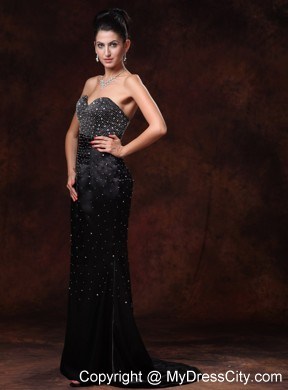 Black Sweetheart Beaded Decorated Evening Gowns Whit Brush Train