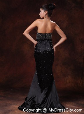 Black Sweetheart Beaded Decorated Evening Gowns Whit Brush Train