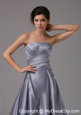 Strapless A-Line Brush Train Ruched Evening Formal Gowns