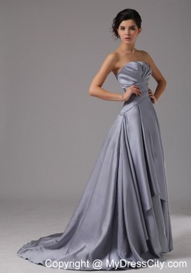 Strapless A-Line Brush Train Ruched Evening Formal Gowns