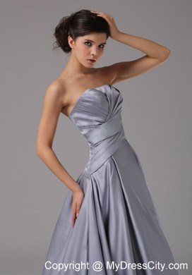 Strapless A-Line Brush Train Ruched Evening Formal Gowns