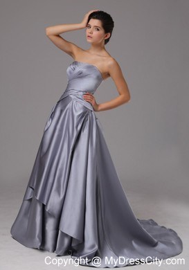 Strapless A-Line Brush Train Ruched Evening Formal Gowns