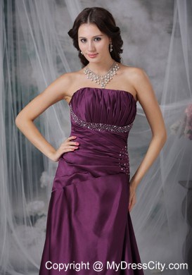 Dark Purple Sweetheart Beaded Evening Dress with Brush Train