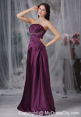 Dark Purple Sweetheart Beaded Evening Dress with Brush Train