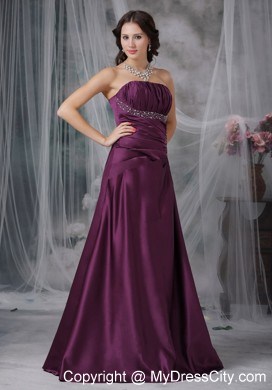 Dark Purple Sweetheart Beaded Evening Dress with Brush Train