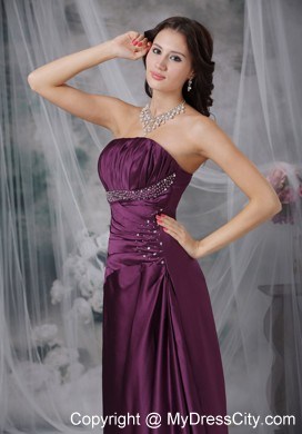 Dark Purple Sweetheart Beaded Evening Dress with Brush Train