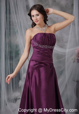 Dark Purple Sweetheart Beaded Evening Dress with Brush Train