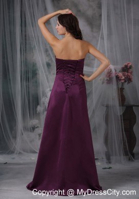 Dark Purple Sweetheart Beaded Evening Dress with Brush Train